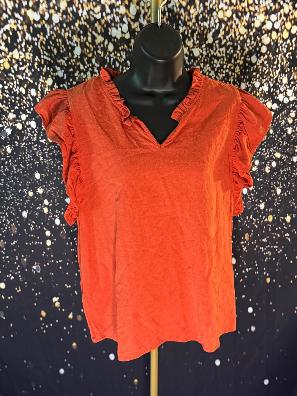 Ruffled Cap-Sleeve V-Neck Blouse - Orange